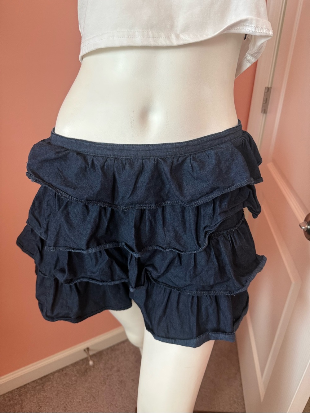 Express Navy Blue Ruffle Mini Skirt